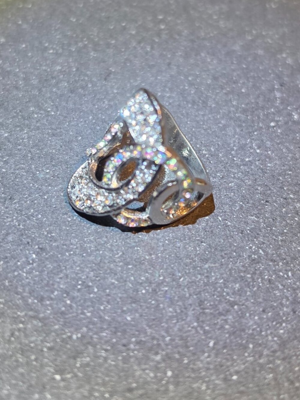 Silver tone Double‑Loop Rhinestone Ring - Picture 3 of 7